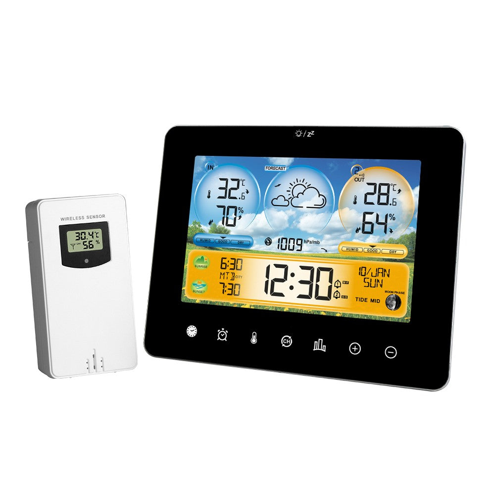 Wireless Weather Station: Indoor Outdoor Thermometer with Remote Sensors, Touchscreen Display, Forecast, Sunrise/Sunset Times, and Tide Levels