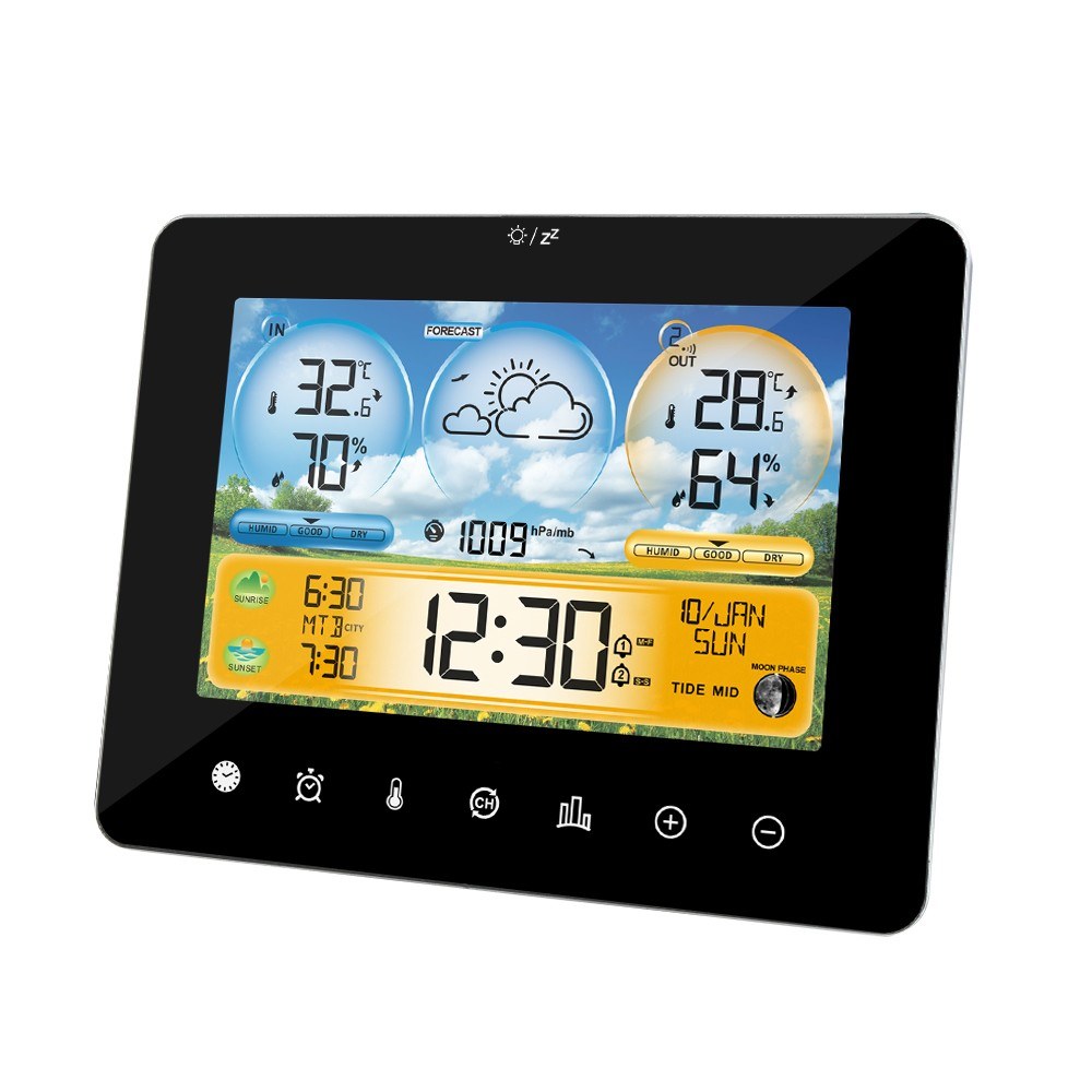 Wireless Weather Station: Indoor Outdoor Thermometer with Remote Sensors, Touchscreen Display, Forecast, Sunrise/Sunset Times, and Tide Levels