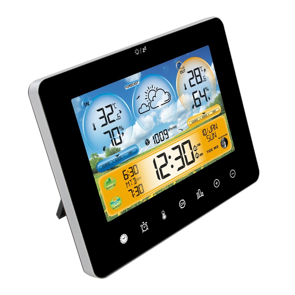 Wireless Weather Station: Indoor Outdoor Thermometer with Remote Sensors, Touchscreen Display, Forecast, Sunrise/Sunset Times, and Tide Levels