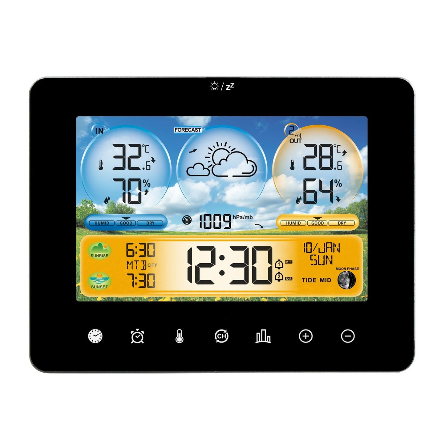 Wireless Weather Station: Indoor Outdoor Thermometer with Remote Sensors, Touchscreen Display, Forecast, Sunrise/Sunset Times, and Tide Levels