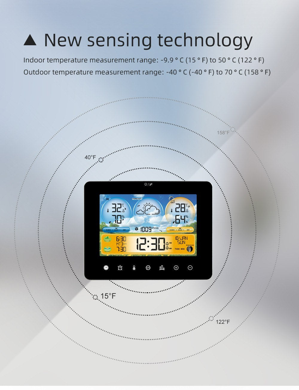 Wireless Weather Station: Indoor Outdoor Thermometer with Remote Sensors, Touchscreen Display, Forecast, Sunrise/Sunset Times, and Tide Levels