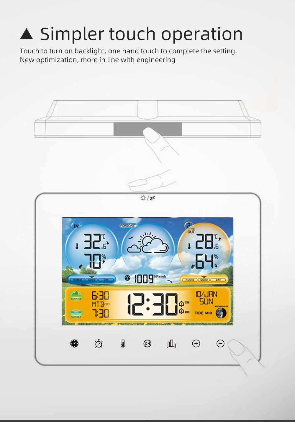 Wireless Weather Station: Indoor Outdoor Thermometer with Remote Sensors, Touchscreen Display, Forecast, Sunrise/Sunset Times, and Tide Levels