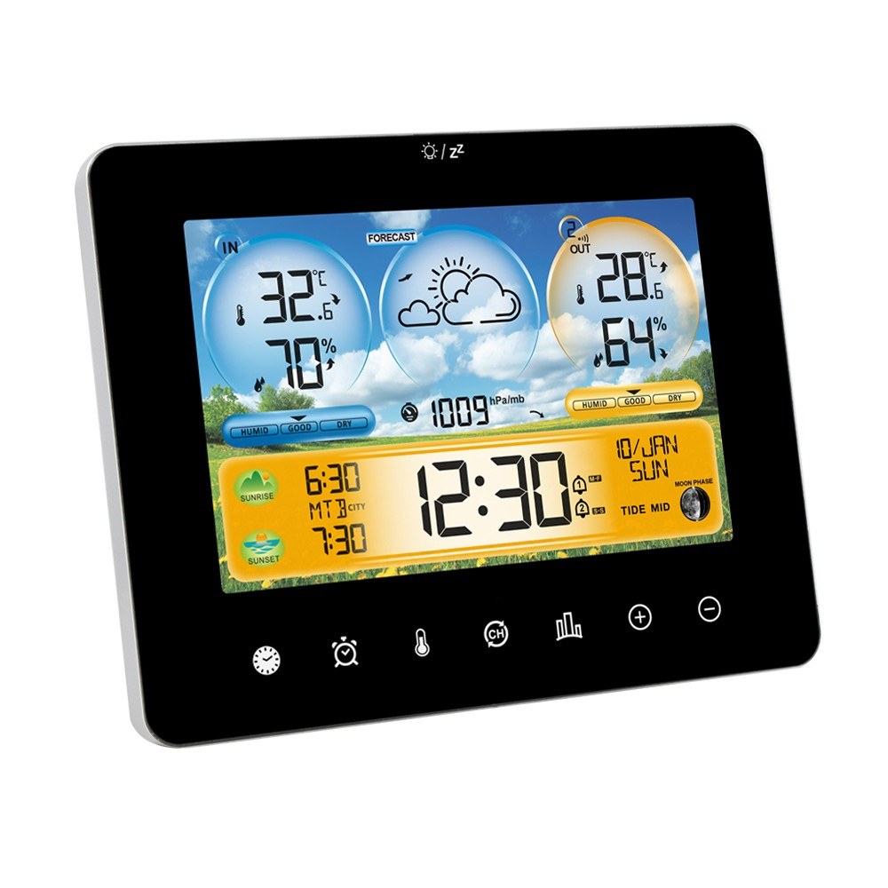 Wireless Weather Station: Indoor Outdoor Thermometer with Remote Sensors, Touchscreen Display, Forecast, Sunrise/Sunset Times, and Tide Levels