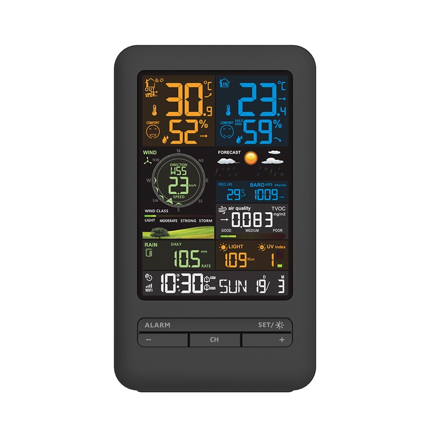 Digital Color Display Weather Station: Indoor Outdoor Thermometer with Rainfall, Wind Speed & Direction