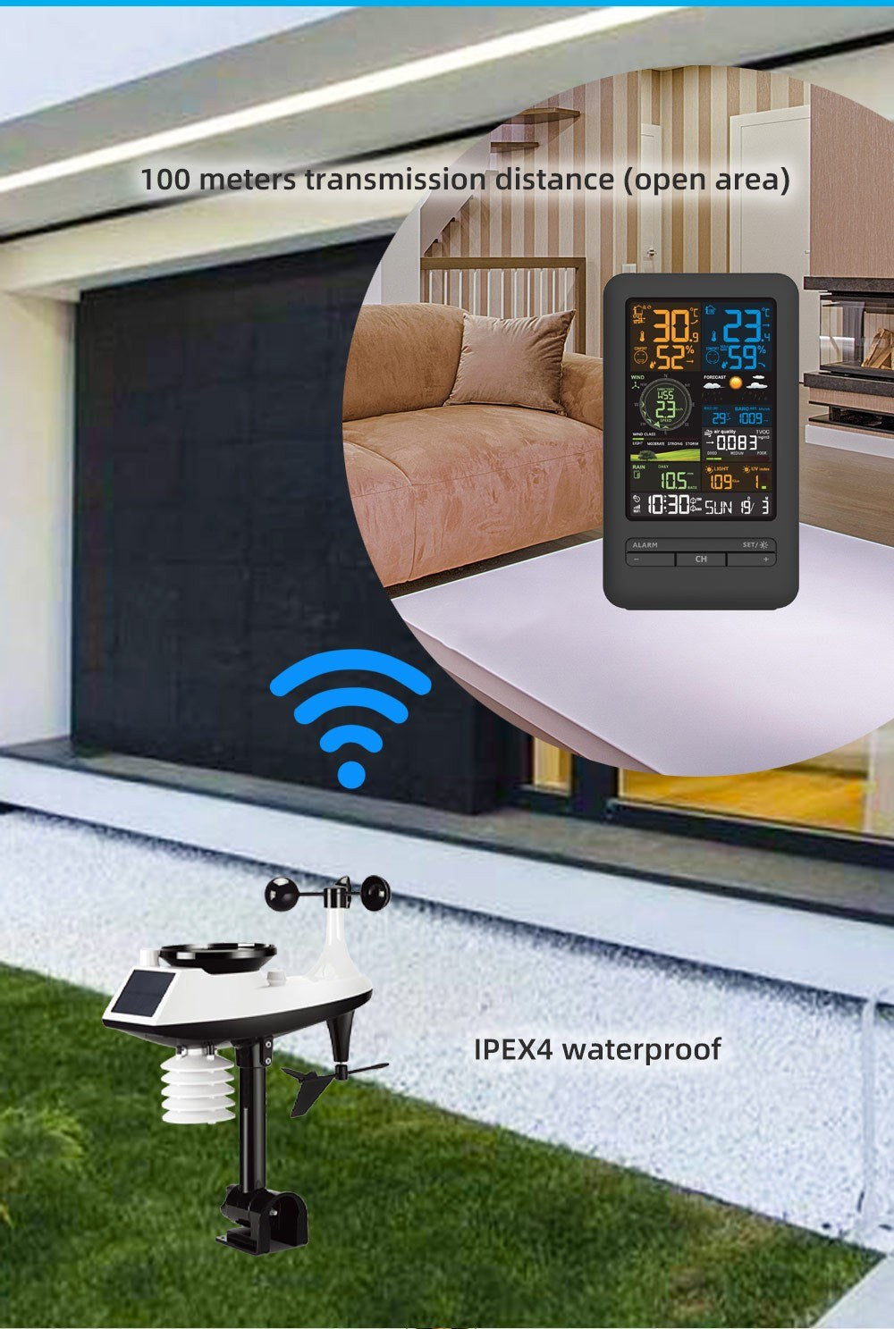 Digital Color Display Weather Station: Indoor Outdoor Thermometer with Rainfall, Wind Speed & Direction