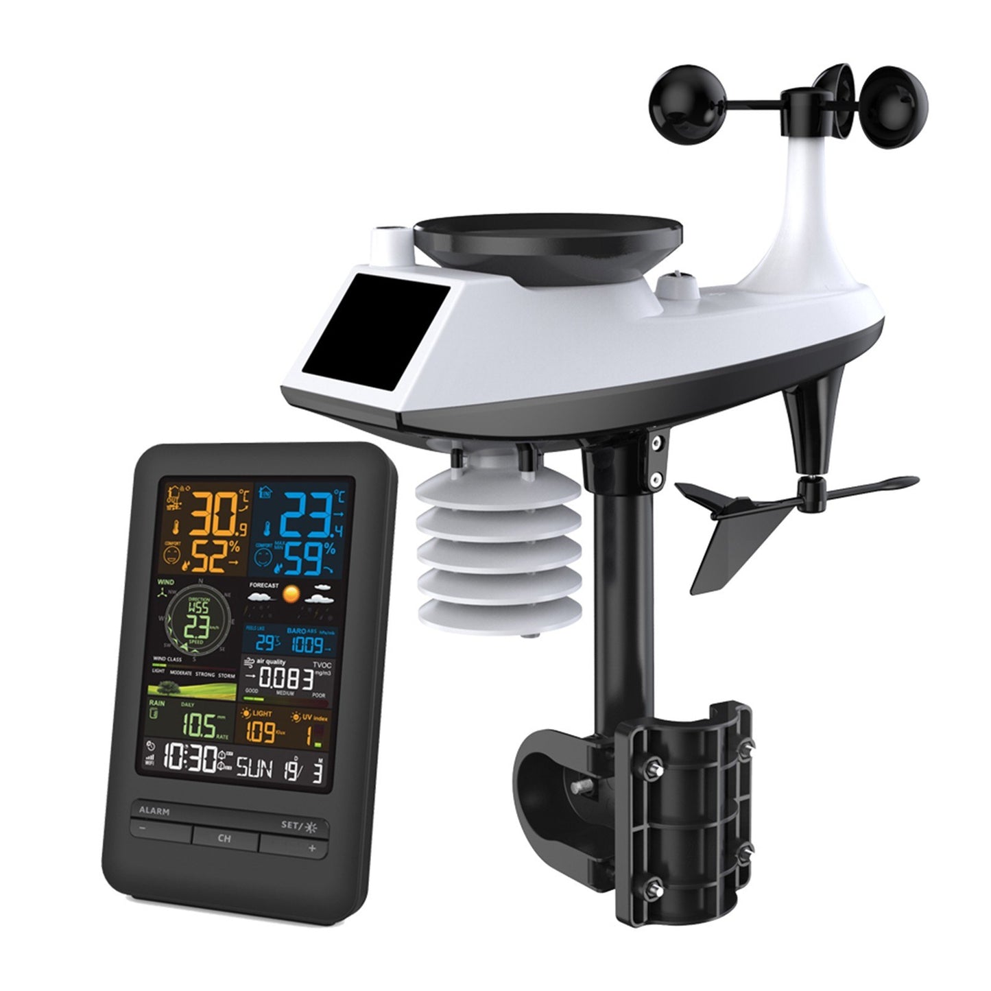 Digital Color Display Weather Station: Indoor Outdoor Thermometer with Rainfall, Wind Speed & Direction
