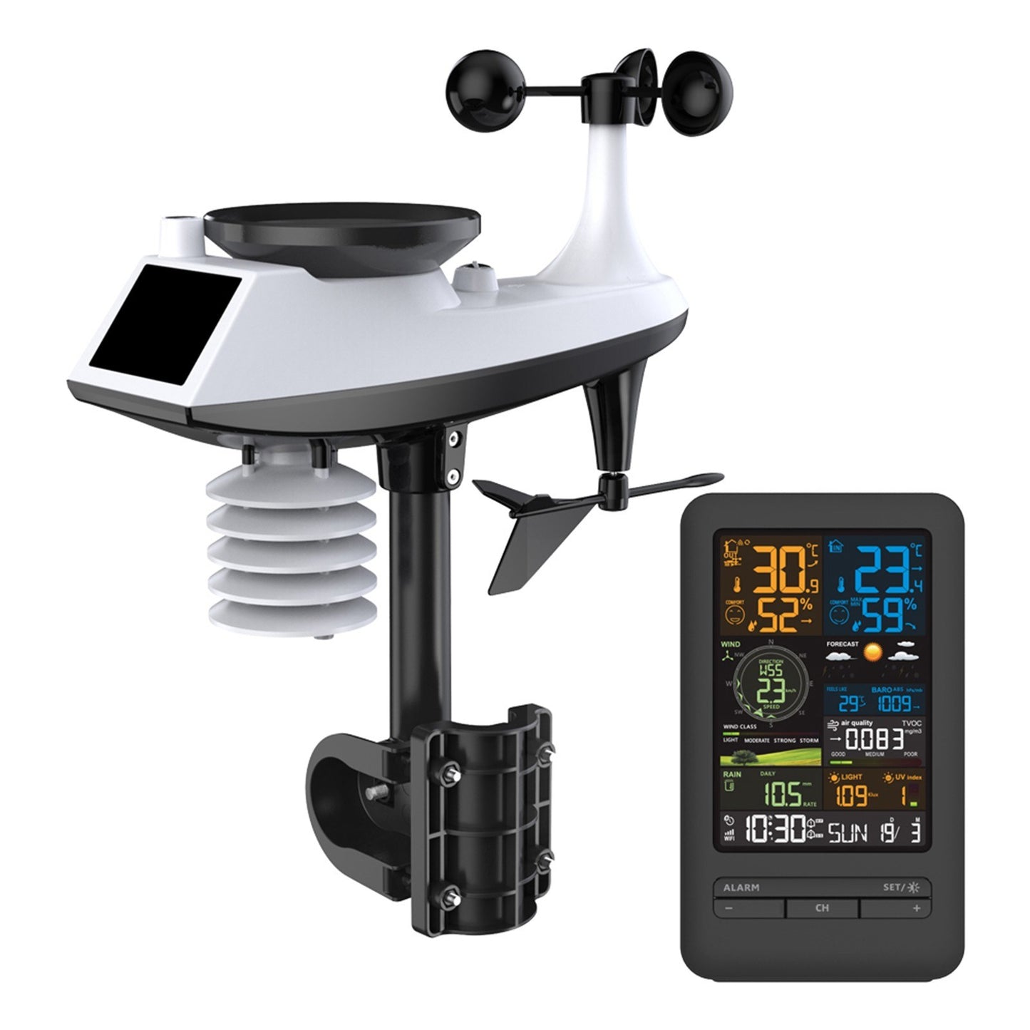 Digital Color Display Weather Station: Indoor Outdoor Thermometer with Rainfall, Wind Speed & Direction