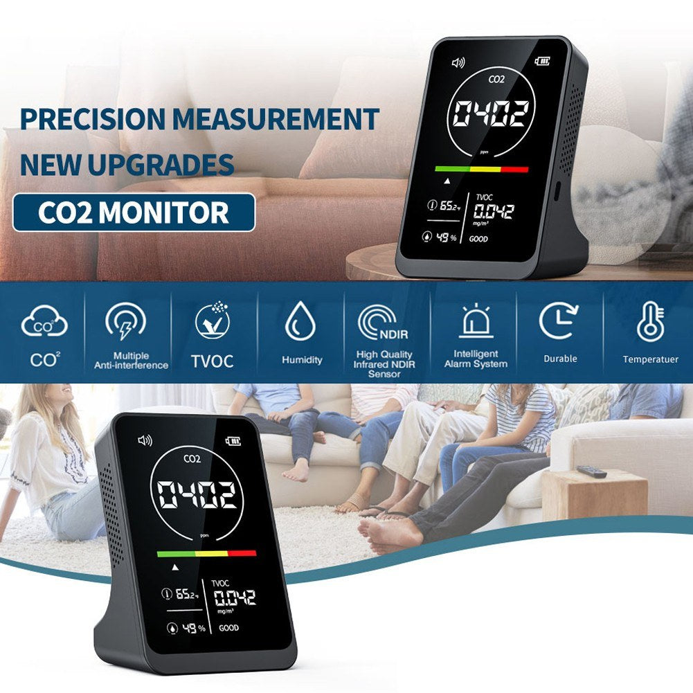 4-in-1 Portable Air Quality Monitor: CO2, TVOC, Temperature & Humidity with NDIR Sensor & Alarm