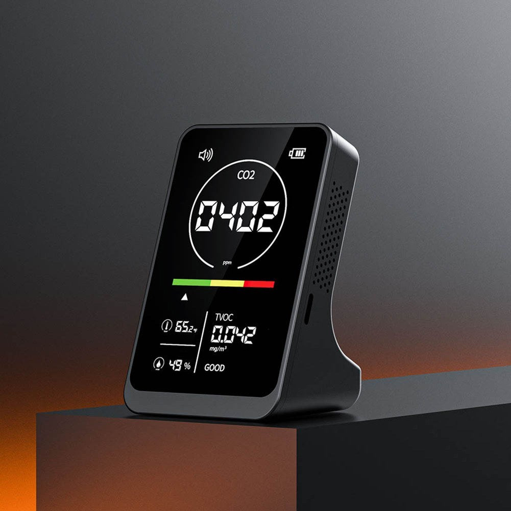 4-in-1 Portable Air Quality Monitor: CO2, TVOC, Temperature & Humidity with NDIR Sensor & Alarm