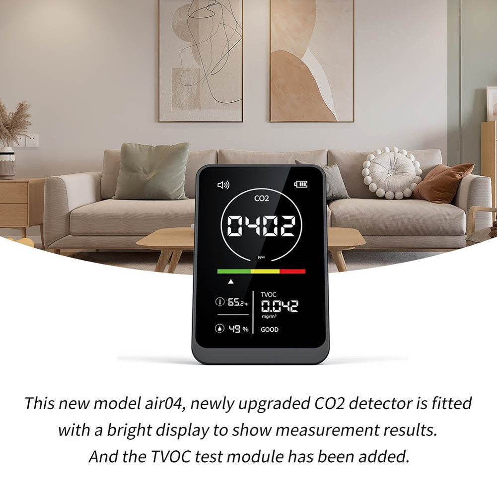 4-in-1 Portable Air Quality Monitor: CO2, TVOC, Temperature & Humidity with NDIR Sensor & Alarm