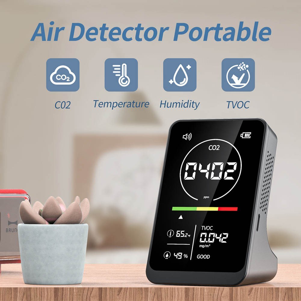 4-in-1 Portable Air Quality Monitor: CO2, TVOC, Temperature & Humidity with NDIR Sensor & Alarm