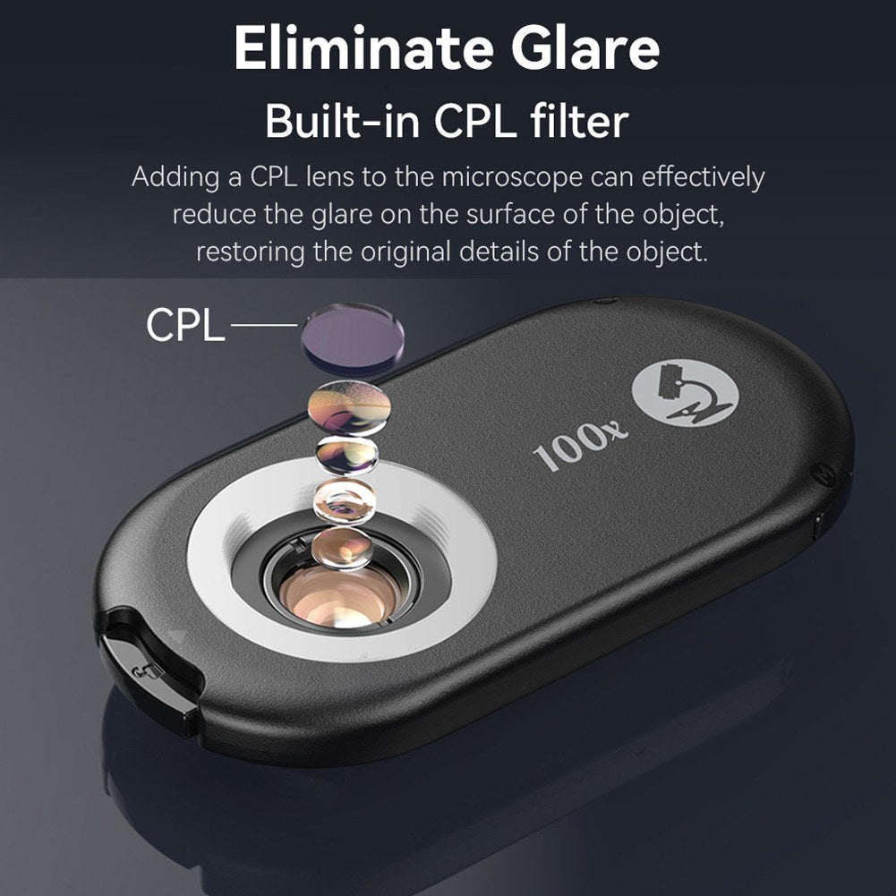 Portable Quick Release Cellphone Microscope with CPL Polarized Lenses, 12 LEDs, UV Lights, Adjustable Light Modes, Universal Clip for Magnified Exploration