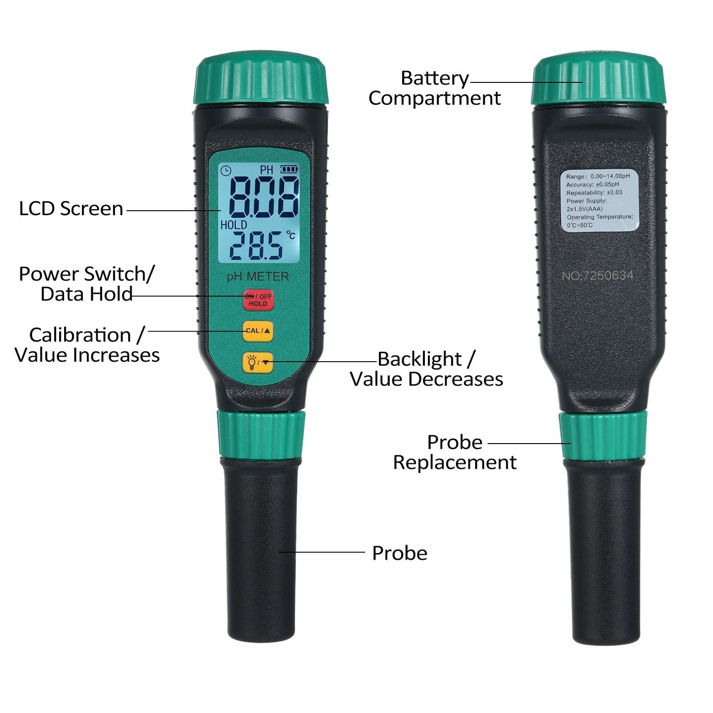 SMART SENSOR PH818F Portable Pen pH Meter - Accurate Water Quality Tester for Hydroponics, Swimming Pools, Hot Tubs, Aquariums, and Home Wine Brewing