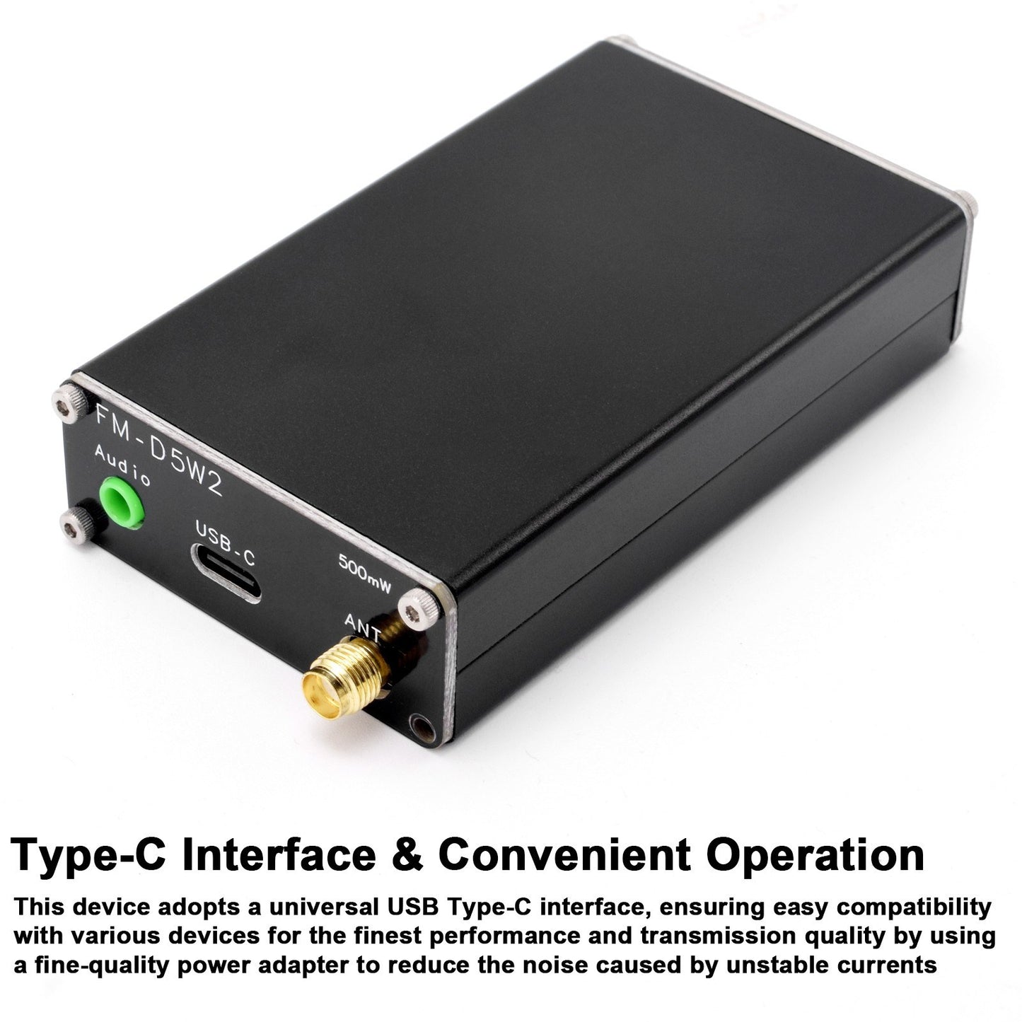 500mW FM Transmitter 76-108MHz Stereo with Digital Display & Type-C Interface - 2000M Range for Churches, Car Radio, Campus Broadcast