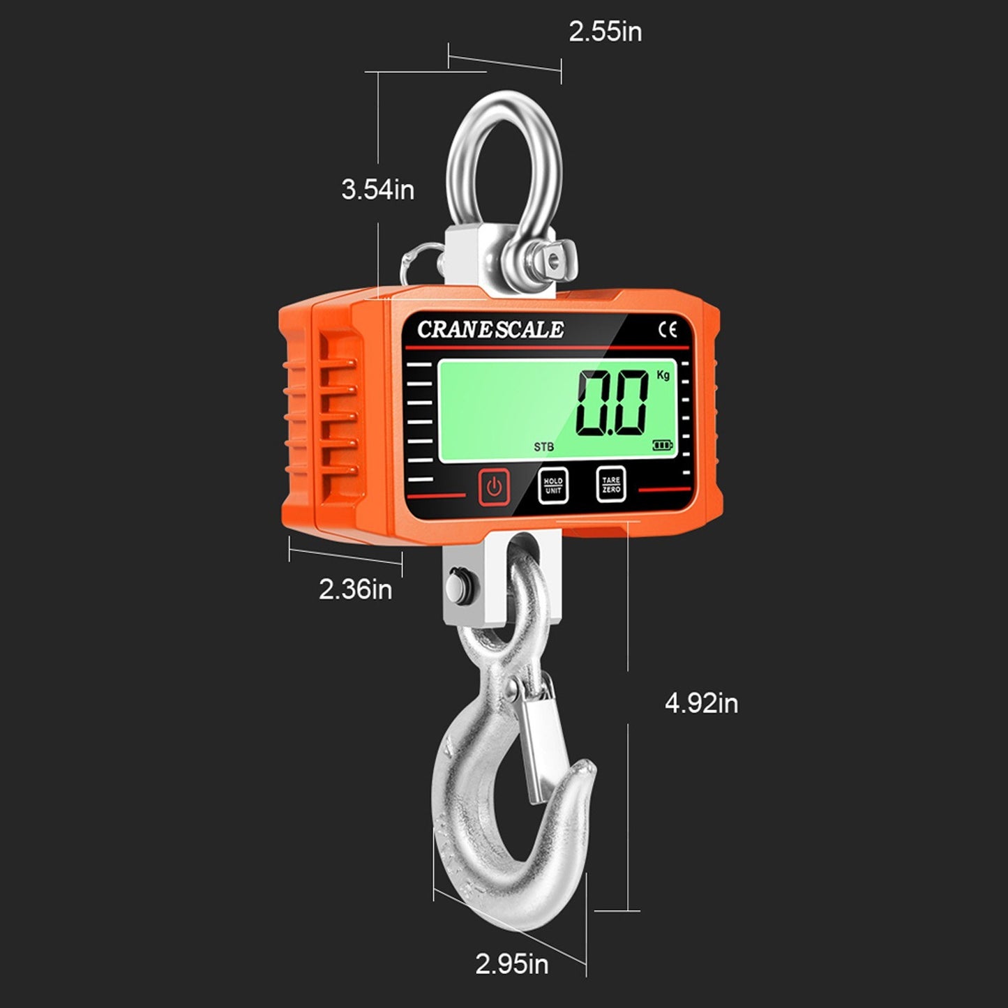 1000kg Portable Electronic Crane Scale with LCD Display, Industrial Grade Heavy Duty Weight Hook & 3-Unit Conversion