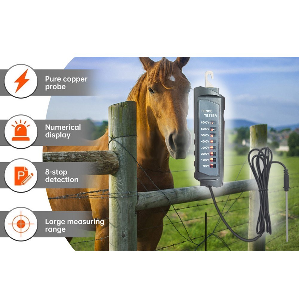 Electric Fence Tester FT-891: 700-8000V Pulse Voltage Detector for Horse, Dairy, Wildlife, and Livestock Fencing