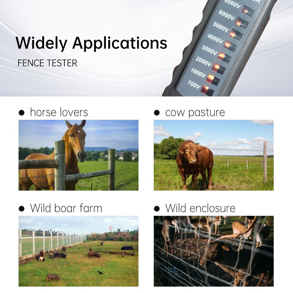 Electric Fence Tester FT-891: 700-8000V Pulse Voltage Detector for Horse, Dairy, Wildlife, and Livestock Fencing