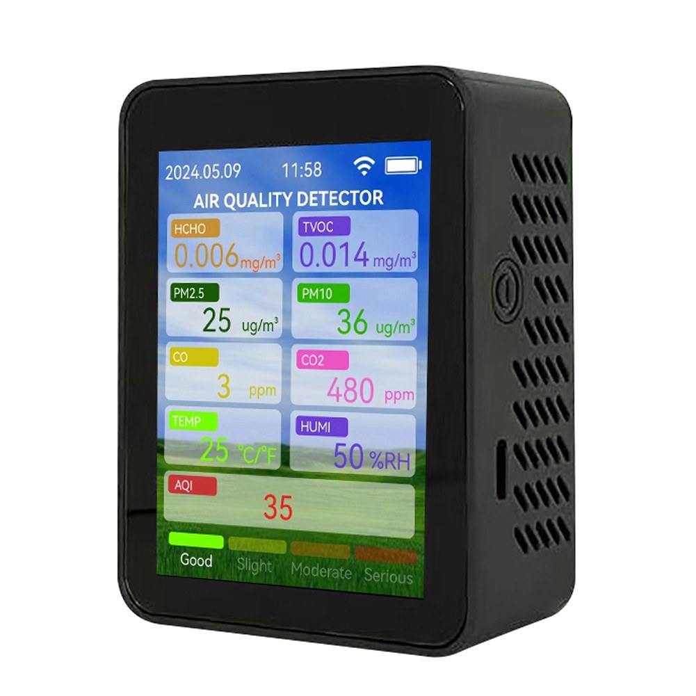 Tuya WiFi Smart Air Quality Meter – Portable HCHO TVOC CO2 PM2.5 CO PM10 Tester with Temperature, Humidity Detection & 2.8-inch TFT Display Alarm