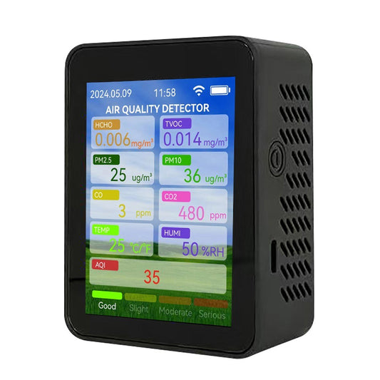 Tuya WiFi Smart Air Quality Meter – Portable HCHO TVOC CO2 PM2.5 CO PM10 Tester with Temperature, Humidity Detection & 2.8-inch TFT Display Alarm