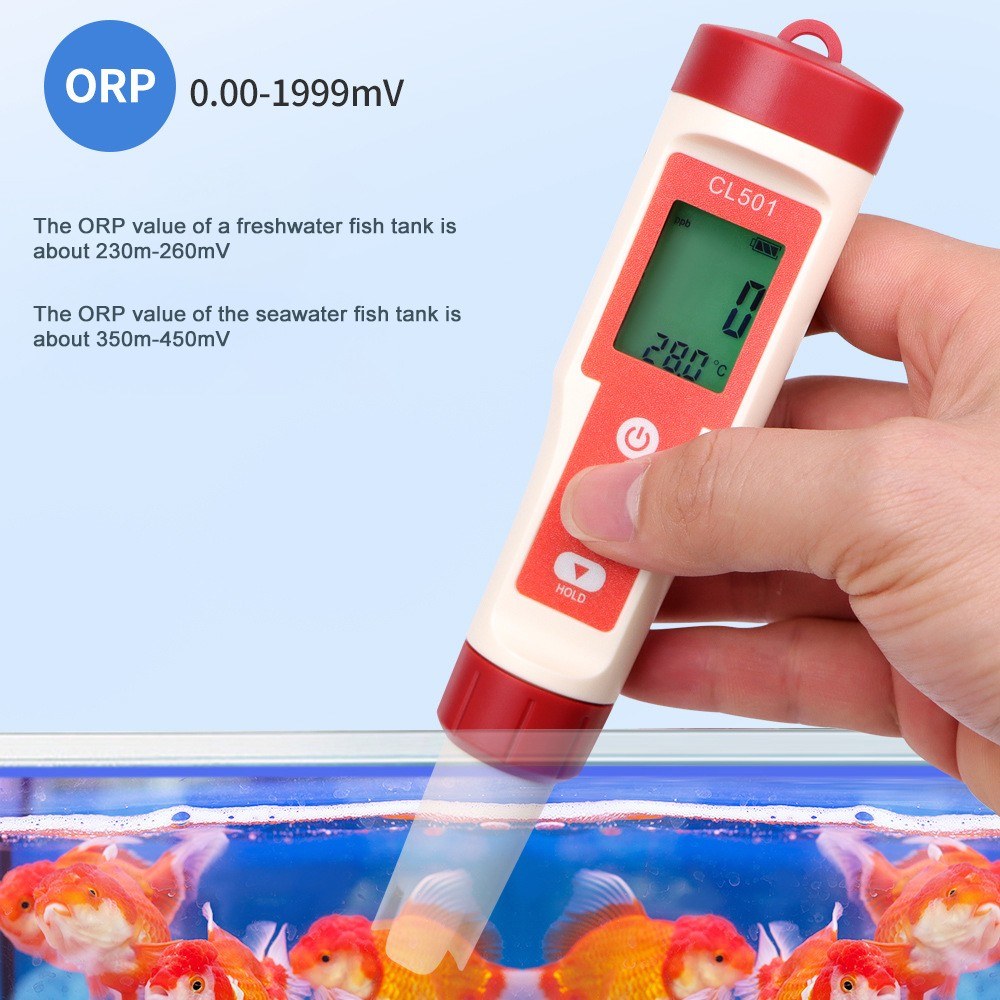 5-in-1 Water Quality Tester: Chlorine, pH, ORP, H2 & Temperature Meter for Drinking Water, Aquariums, Aquaculture & Pools