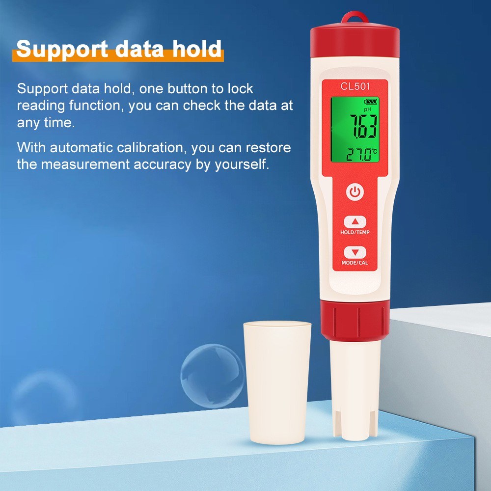 5-in-1 Water Quality Tester: Chlorine, pH, ORP, H2 & Temperature Meter for Drinking Water, Aquariums, Aquaculture & Pools