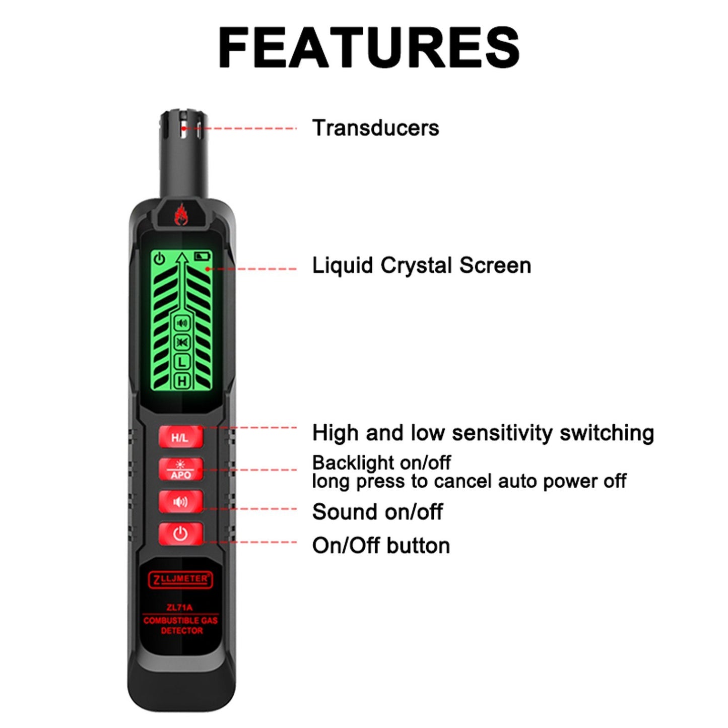 Portable Combustible Gas Leak Detector with Sound & Light Alarm