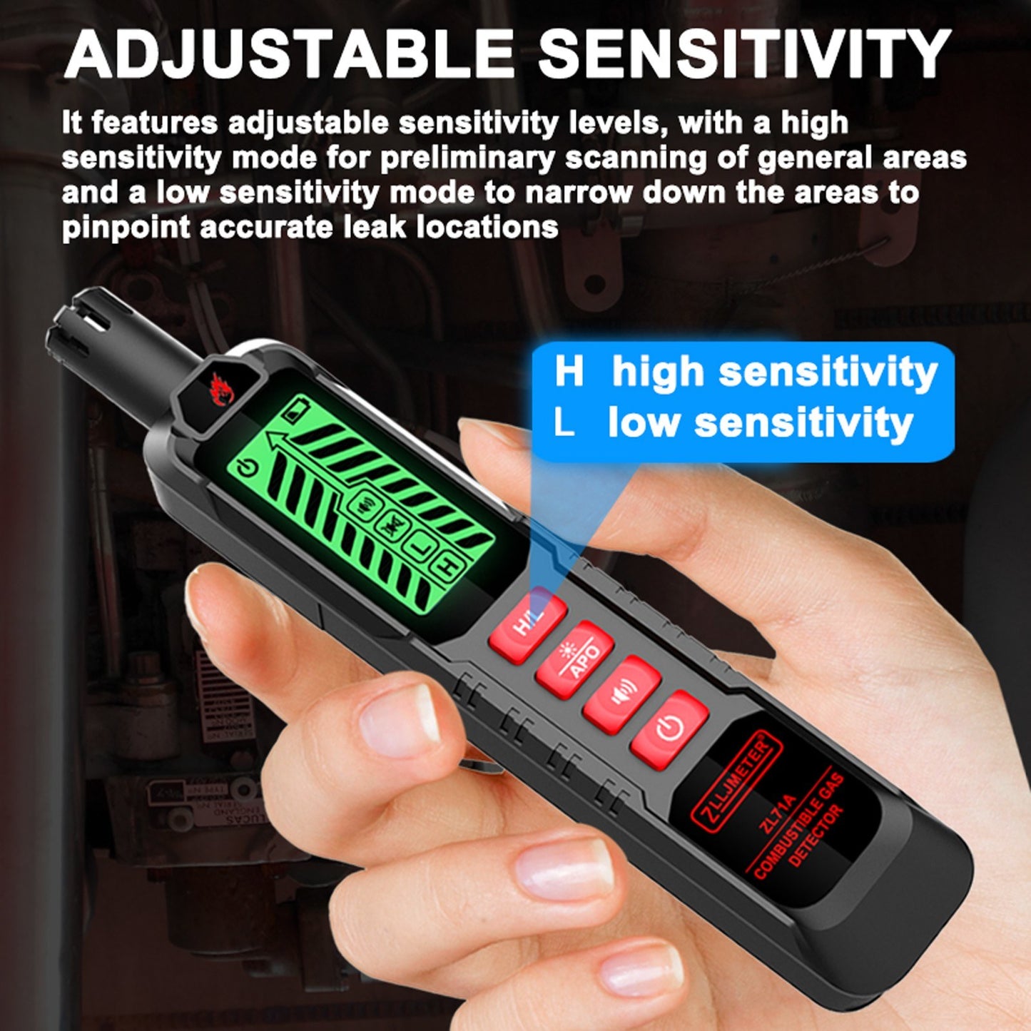 Portable Combustible Gas Leak Detector with Sound & Light Alarm
