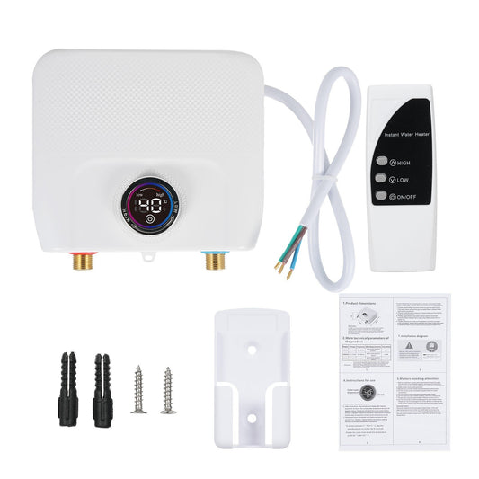 6500W Mini Electric Tankless Water Heater, 220V Constant Temperature, Remote Control, Digital Display, Instant On-Demand Hot Water Heater