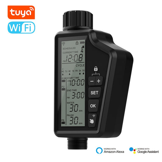 Tuya Smart WiFi Garden Irrigation Controller with Digital Display, Remote Plant Watering Timer, Compatible with Amazon Alexa & Google Home