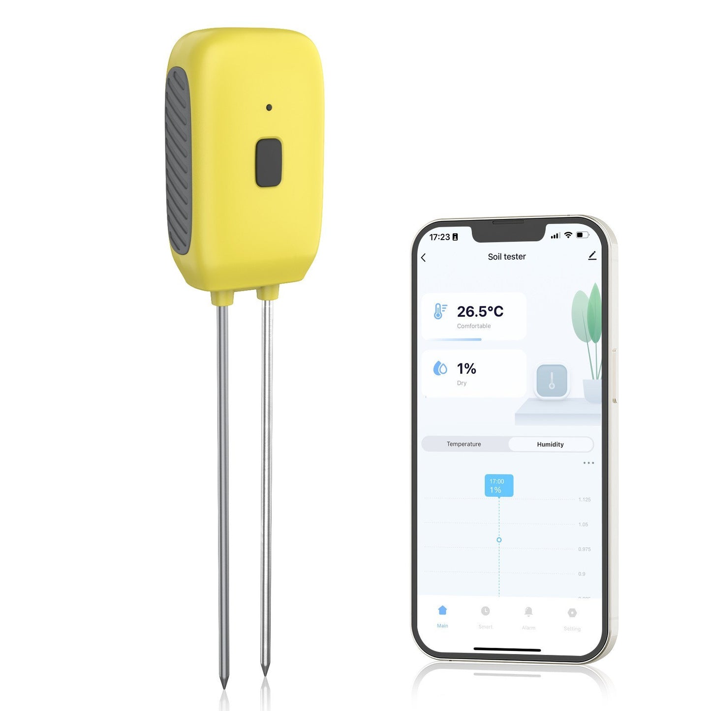 Smart Soil Tester: Temperature, Humidity & Moisture Meter with Mobile App Control for Potted Plants