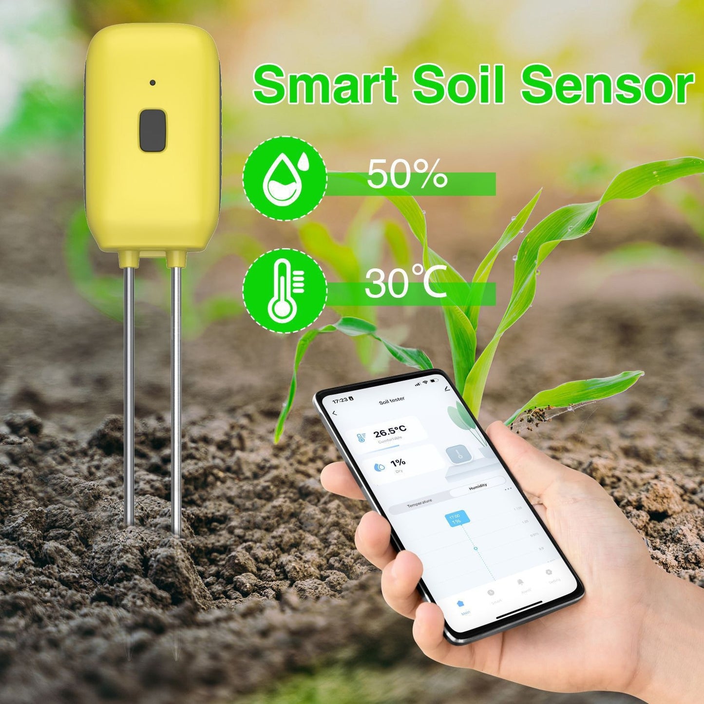 Smart Soil Tester: Temperature, Humidity & Moisture Meter with Mobile App Control for Potted Plants