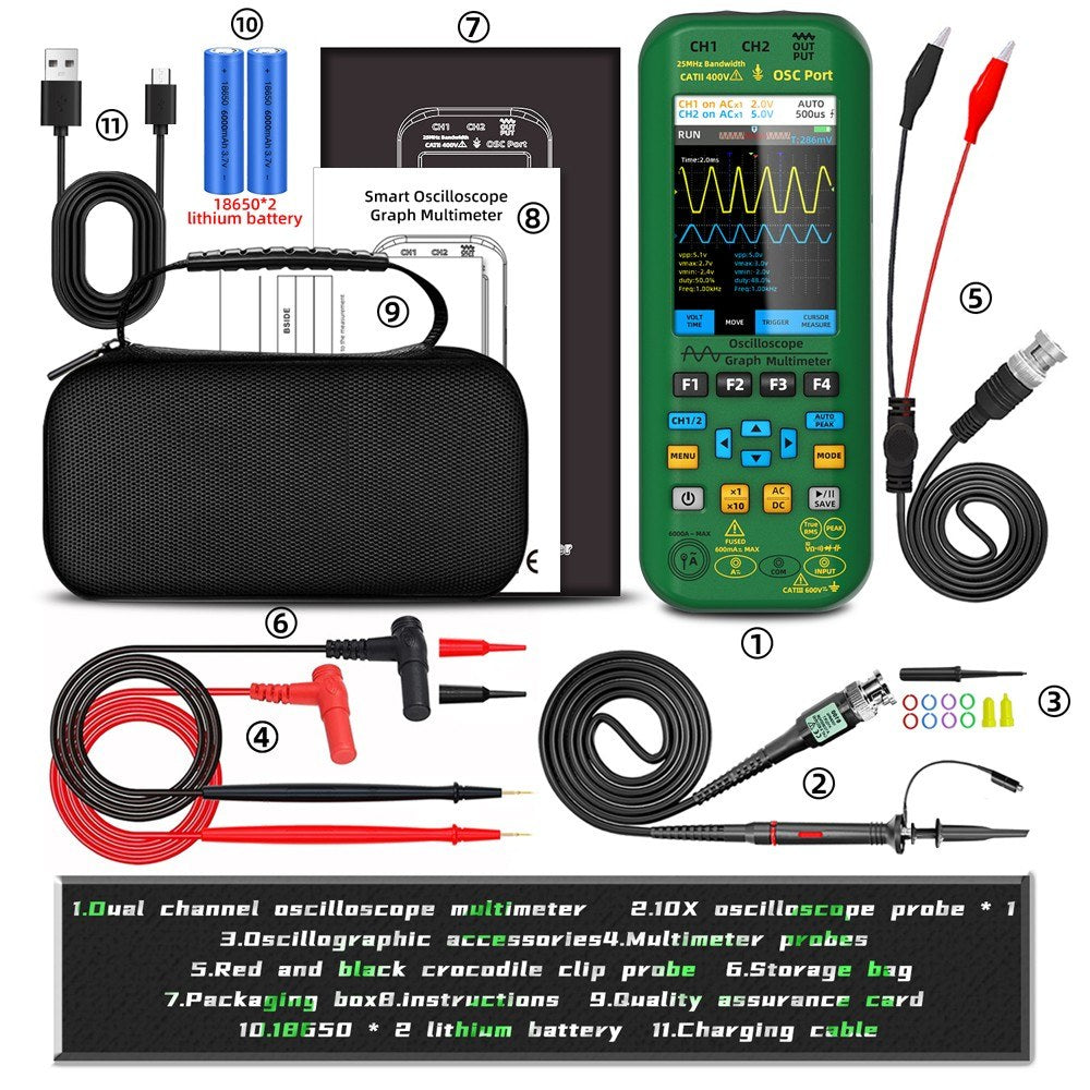 BSIDE Handheld 3-in-1 Graph Multimeter, Oscilloscope & Signal Source with 3.98-inch TFT IPS Display