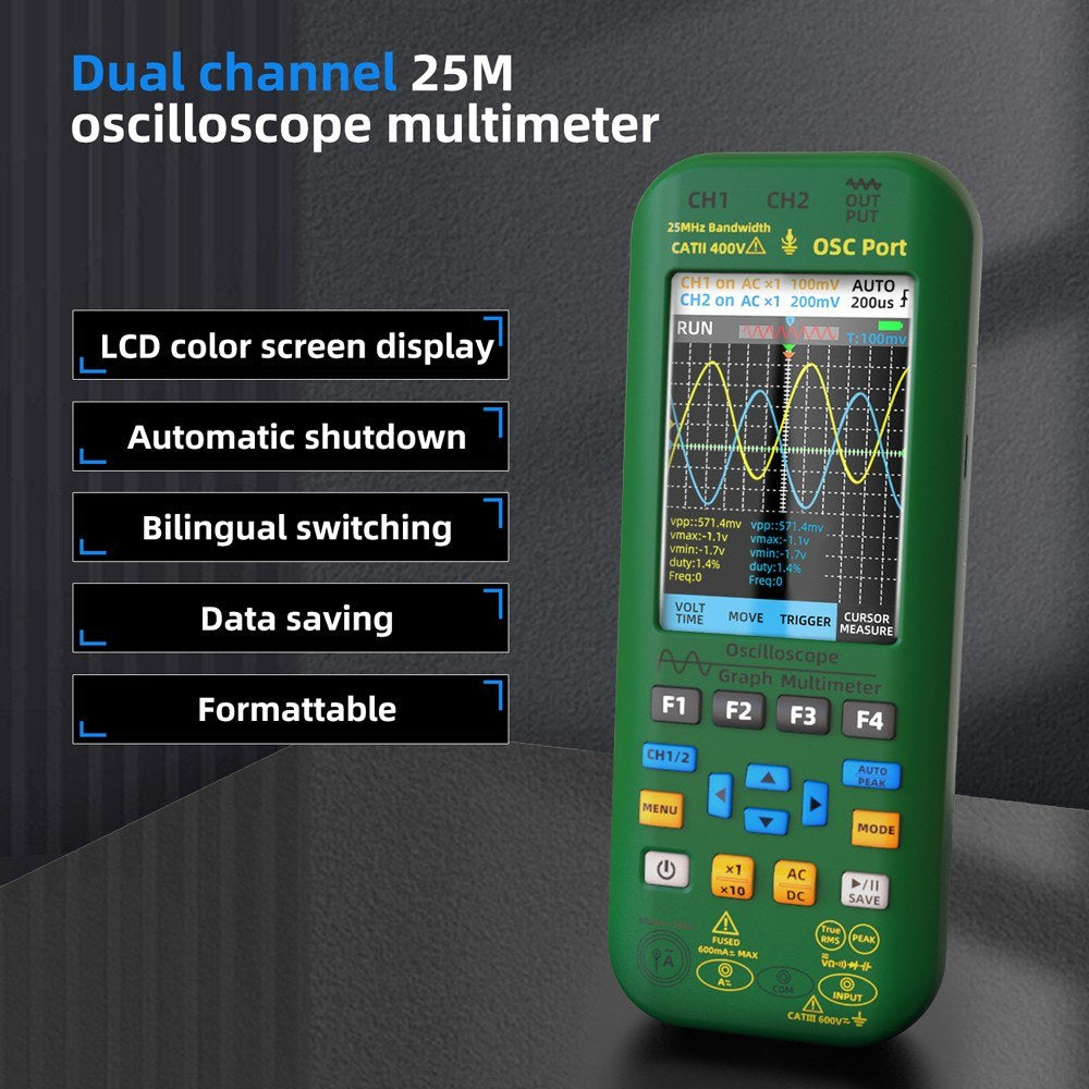BSIDE Handheld 3-in-1 Graph Multimeter, Oscilloscope & Signal Source with 3.98-inch TFT IPS Display