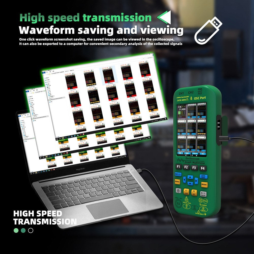 BSIDE Handheld 3-in-1 Graph Multimeter, Oscilloscope & Signal Source with 3.98-inch TFT IPS Display