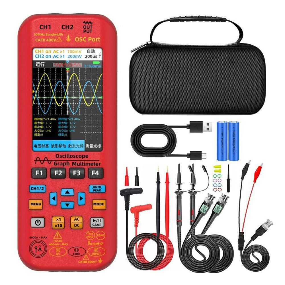 3-in-1 Handheld Oscilloscope Multimeter with Signal Source, 3.98-inch TFT Display, 50MHz Bandwidth, 250MSa/s Sampling Rate, Dual Channel, Waveform Save & View Function for DIY & Electronics Testing