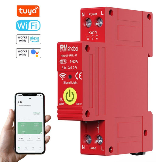 Tuya WiFi Smart Circuit Breaker 1P with Reclosing Timer, DIN-Rail Mount, Auto Reclosure, App & Voice Control via Alexa & Google Assistant