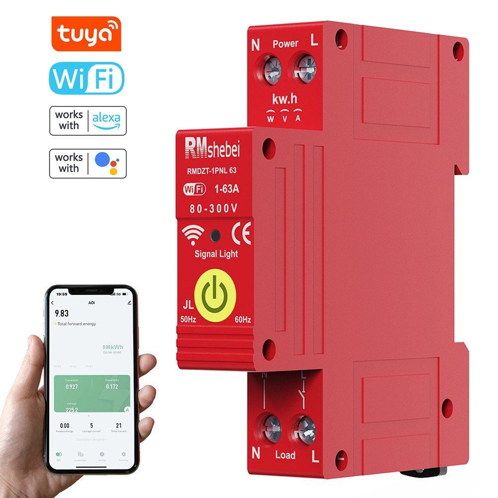 Tuya WiFi Smart Circuit Breaker 1P with Reclosing Timer, DIN-Rail Mount, Auto Reclosure, App & Voice Control via Alexa & Google Assistant
