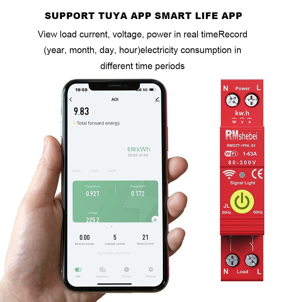 Tuya WiFi Smart Circuit Breaker 1P with Reclosing Timer, DIN-Rail Mount, Auto Reclosure, App & Voice Control via Alexa & Google Assistant