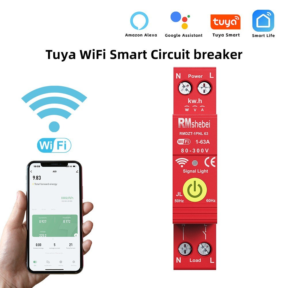 Tuya WiFi Smart Circuit Breaker 1P with Reclosing Timer, DIN-Rail Mount, Auto Reclosure, App & Voice Control via Alexa & Google Assistant
