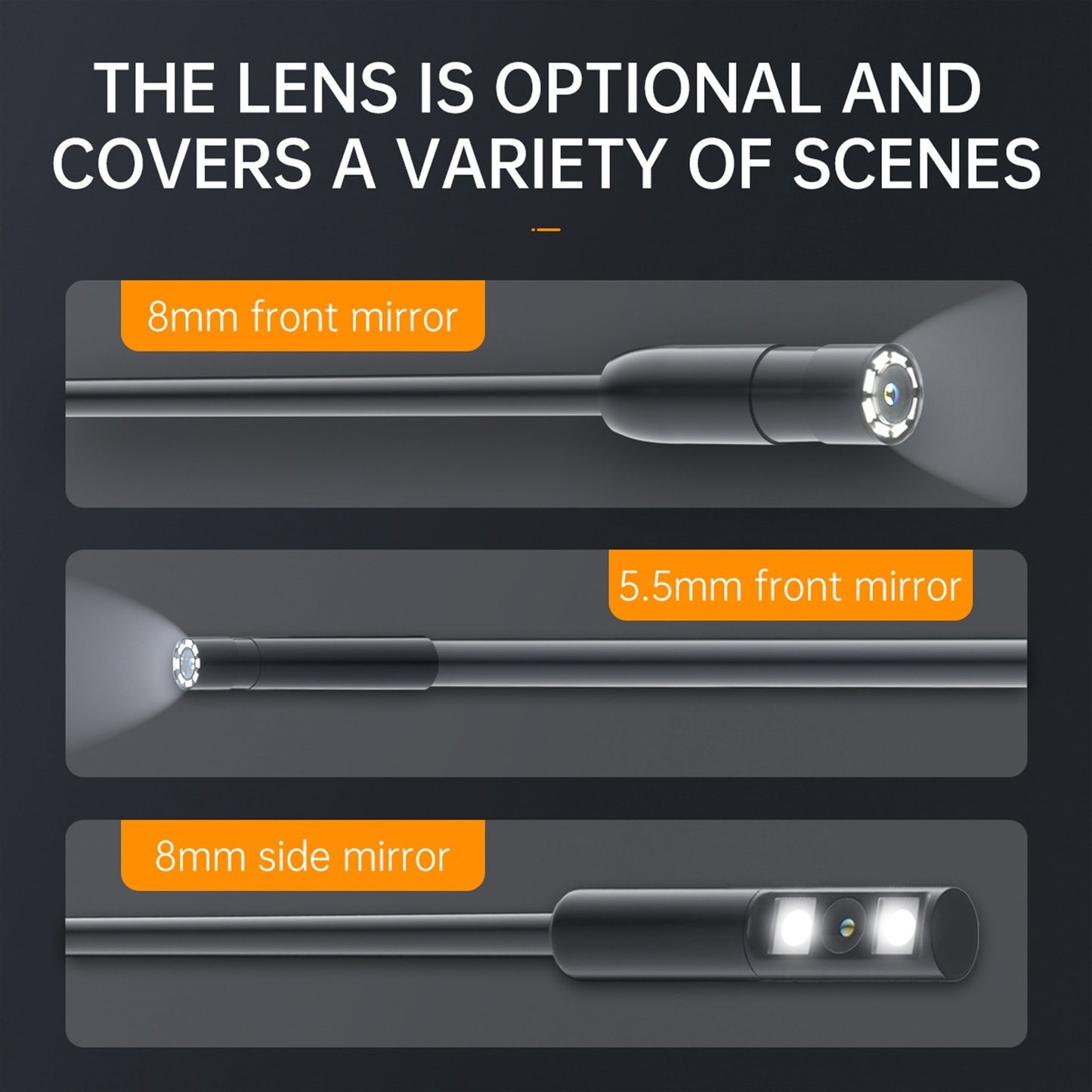 1080P HD Dual Lens Industrial Borescope Camera with 10m Flexible Cable, IP67 Waterproof, 9 LED Lights
