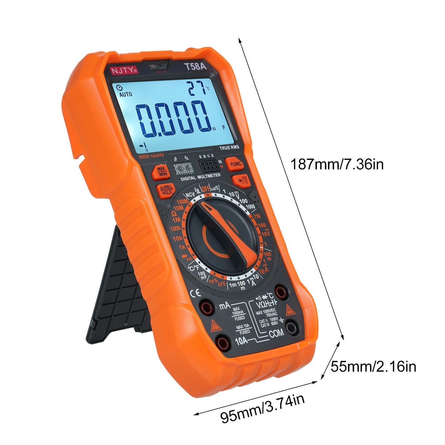 NJTY T58A 9999 Counts Digital Multimeter - Professional AC/DC Voltage, Capacitance Electrician Tool