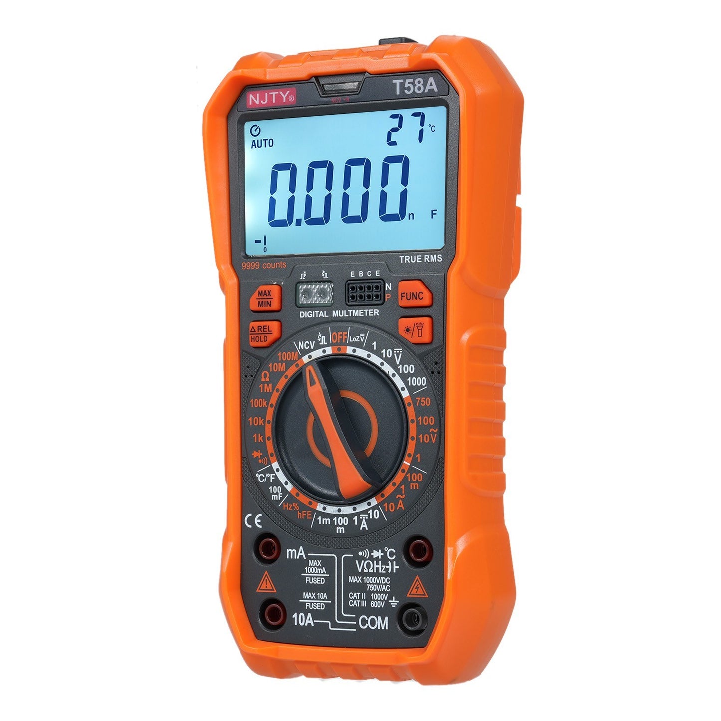 NJTY T58A 9999 Counts Digital Multimeter - Professional AC/DC Voltage, Capacitance Electrician Tool