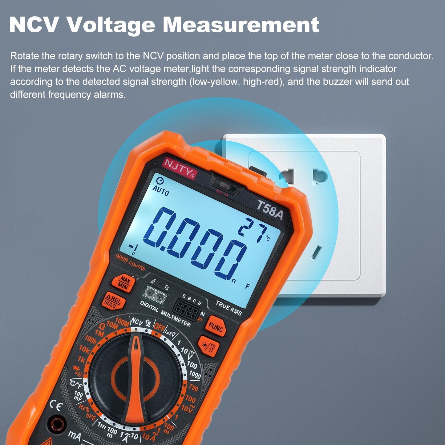 NJTY T58A 9999 Counts Digital Multimeter - Professional AC/DC Voltage, Capacitance Electrician Tool