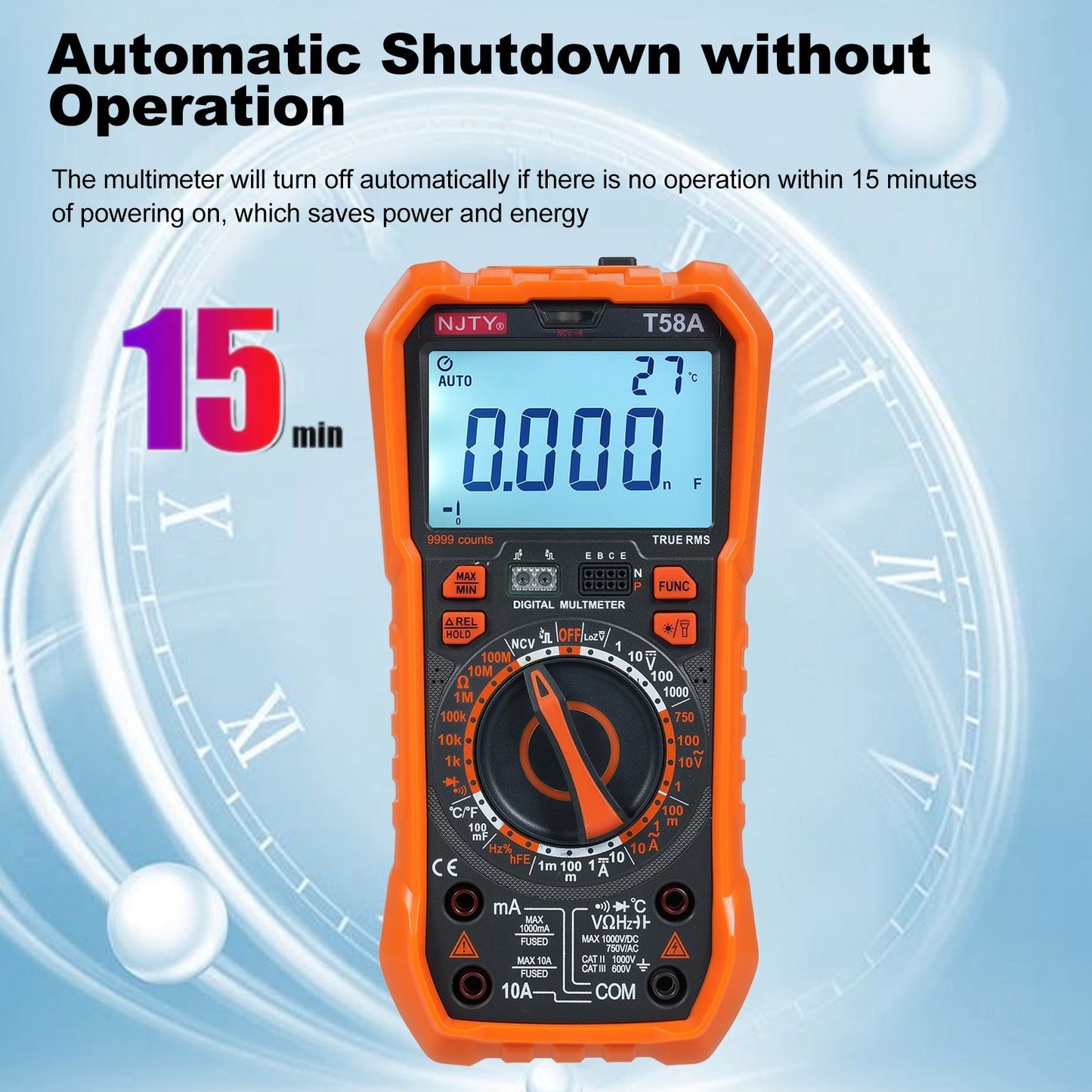 NJTY T58A 9999 Counts Digital Multimeter - Professional AC/DC Voltage, Capacitance Electrician Tool