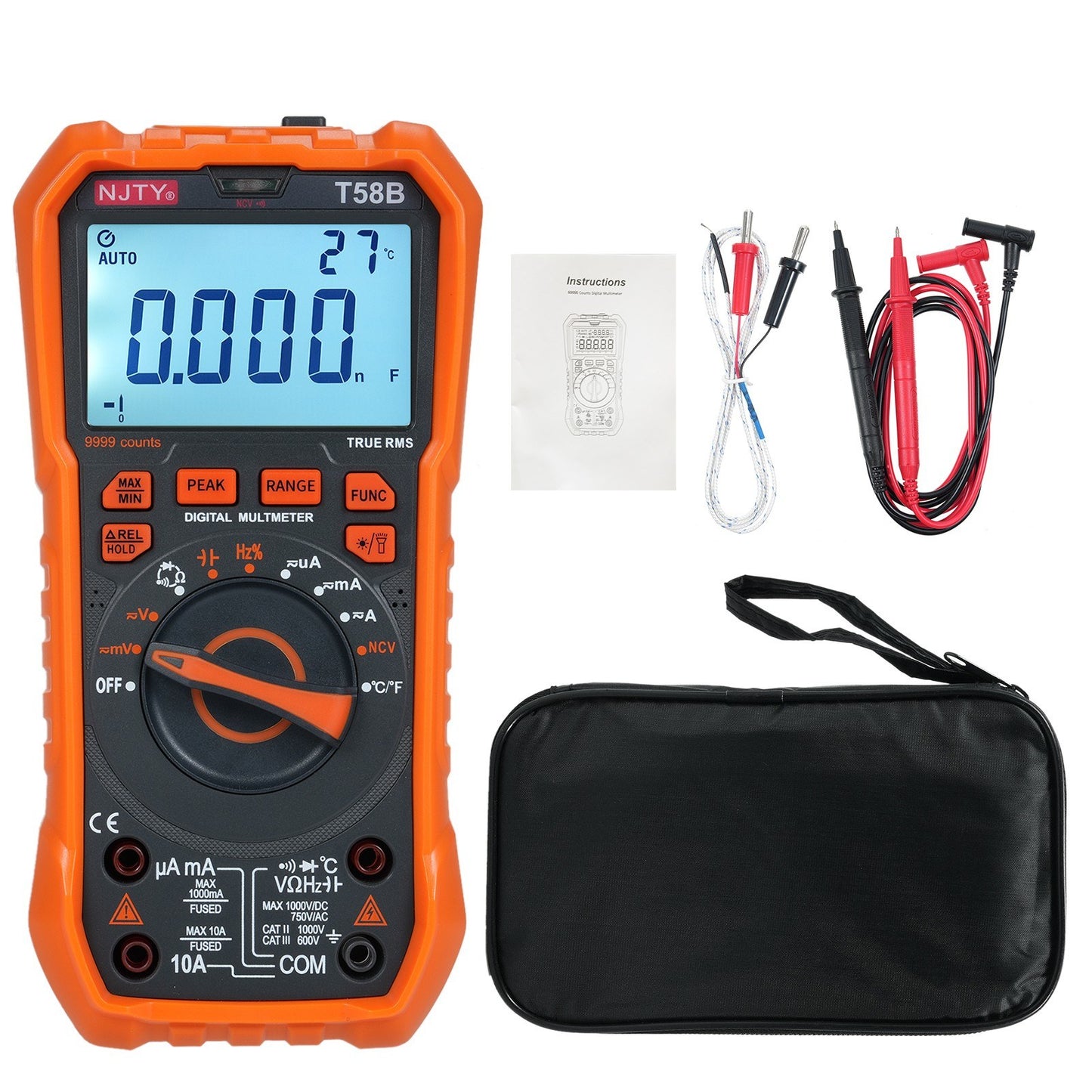 NJTY T58A 9999 Counts Digital Multimeter - Professional AC/DC Voltage, Capacitance Electrician Tool