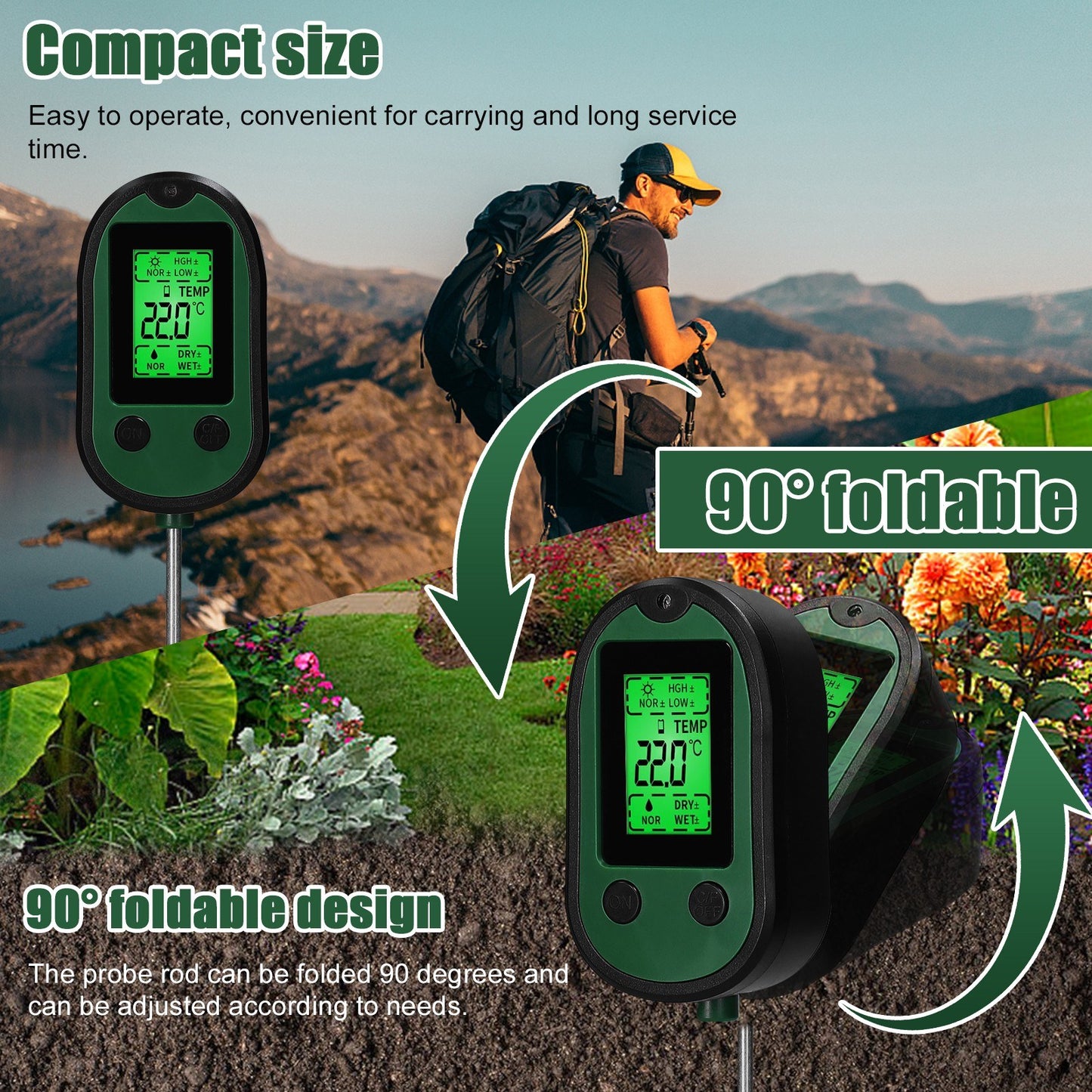 4-in-1 Soil Tester: pH, Moisture, Temperature & Sunlight Detector for Garden and Plant Care