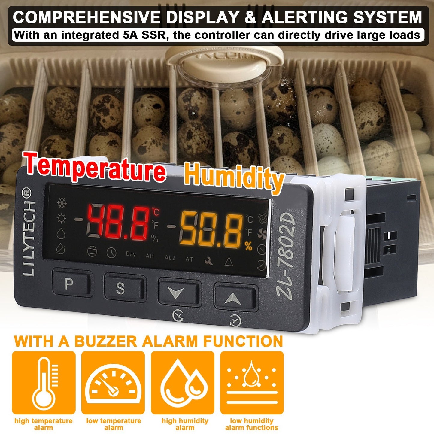 Automatic Egg Incubator with Digital Temperature and Humidity Controller - ZL-7802D PID Thermostat