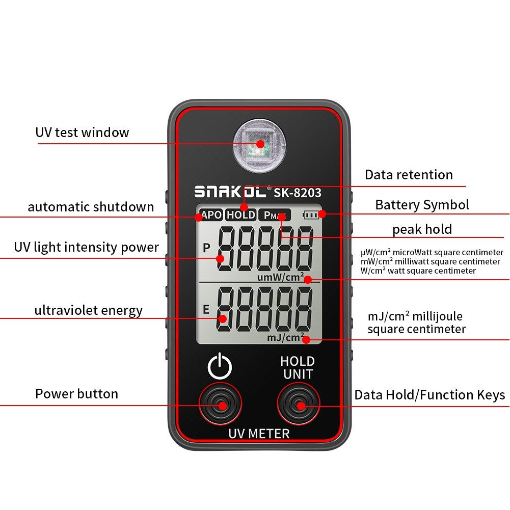 Portable High-Precision UV Illuminance Meter with LCD Display, Data Hold & Auto Shutdown