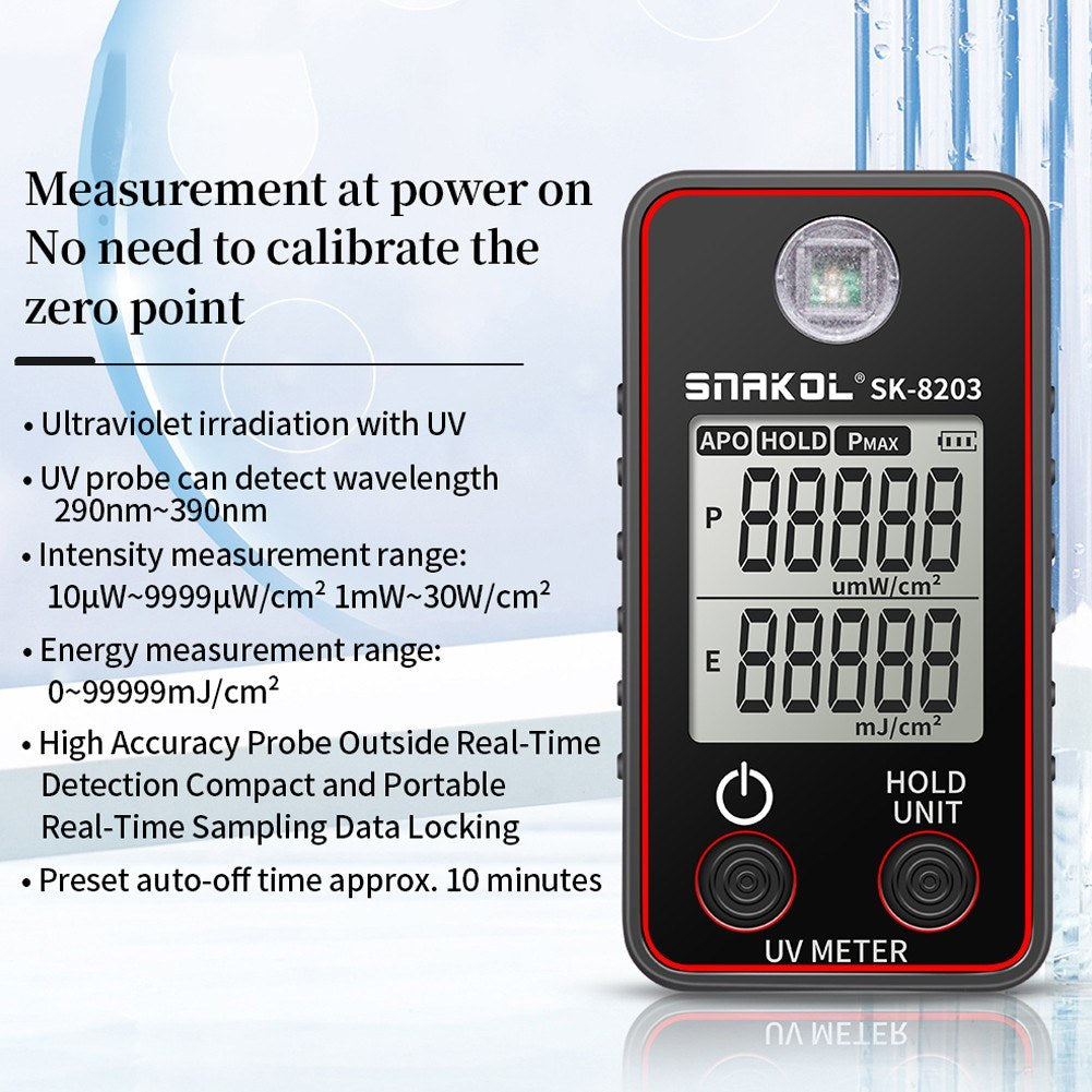 Portable High-Precision UV Illuminance Meter with LCD Display, Data Hold & Auto Shutdown
