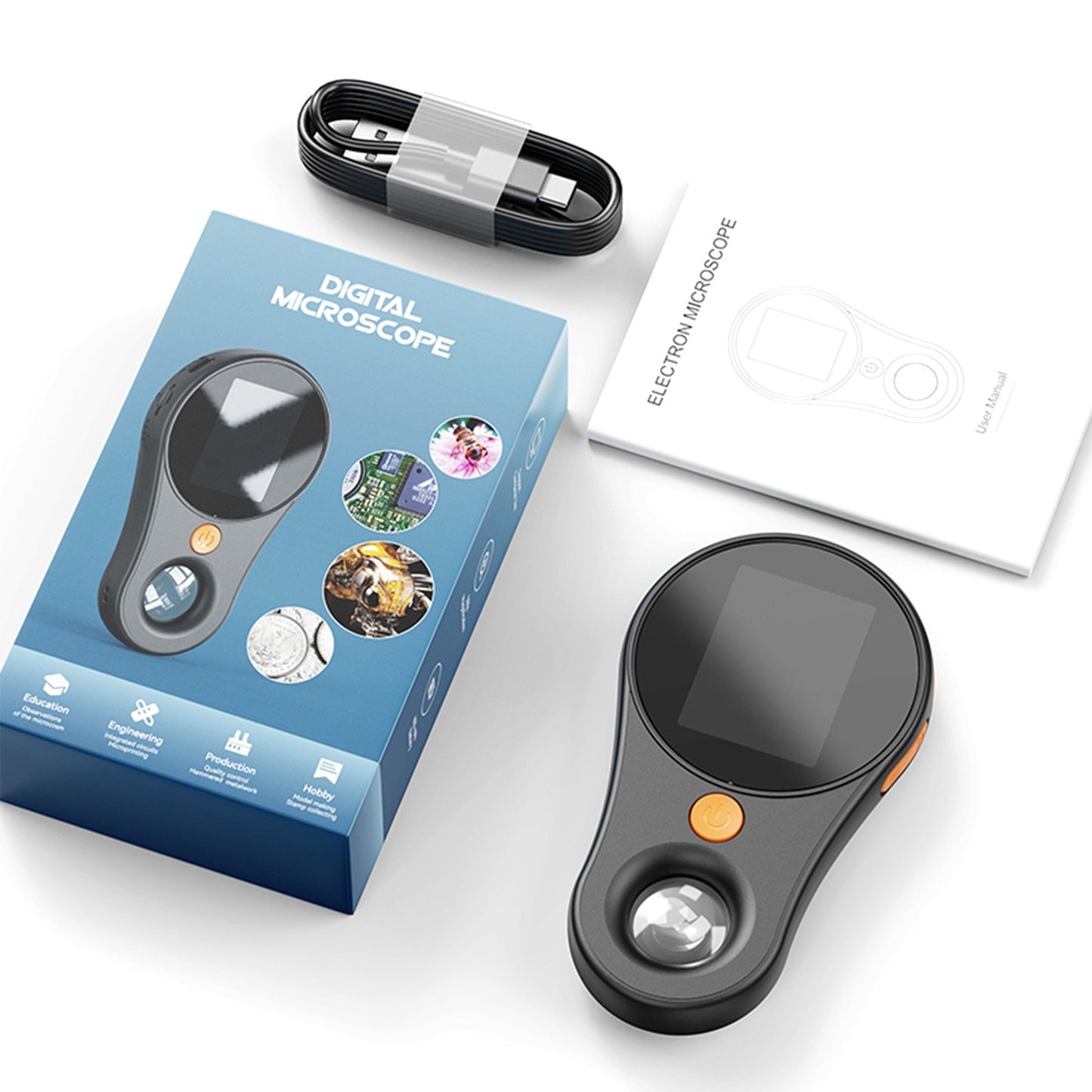 1080P 500X Handheld Digital Microscope with 2.0-Inch Screen, 8 LED Lights, for Coins, Jewelry, Watches & Electronics